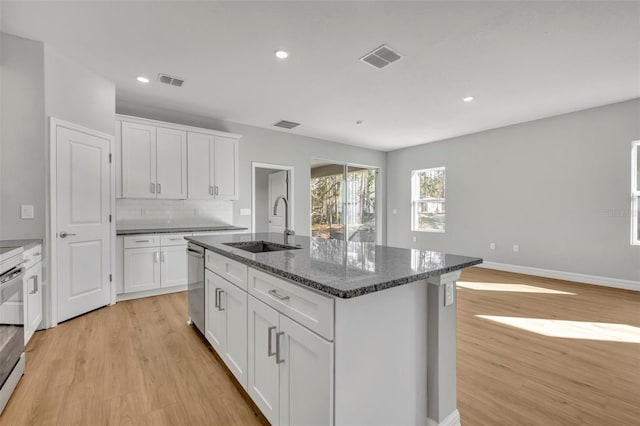 kitchen featuring white cabinetry, light wood-type flooring, sink, and appliances with stainless steel finishes