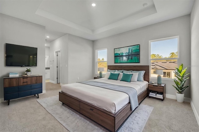 1607 W Diamond Dr, Citrus Springs, FL 34434 - bedroom featuring light carpet, baseboards, a tray ceiling, and recessed lighting