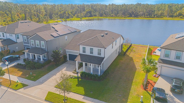 aerial view with a water view