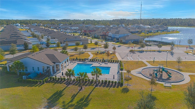 aerial view with a water view