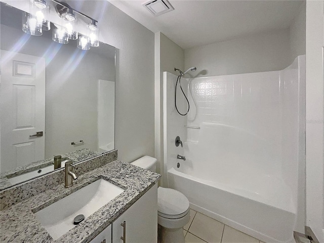 full bathroom featuring tile patterned floors, vanity, shower / bathtub combination, and toilet