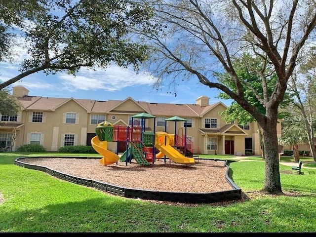 view of play area with a yard