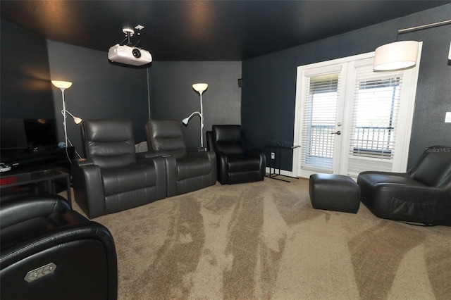 home theater with carpet flooring