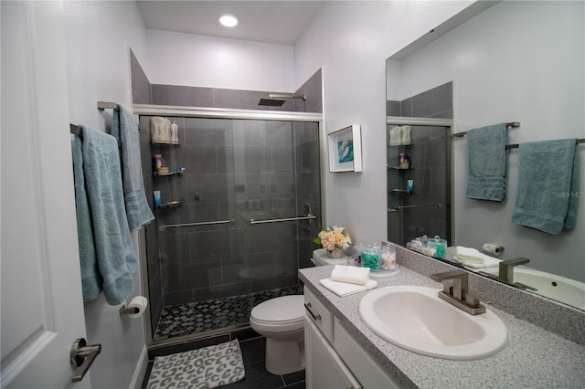 881 Orchid Grove Blvd, Davenport, FL 33837 - full bath featuring vanity, a shower stall, and tile patterned floors