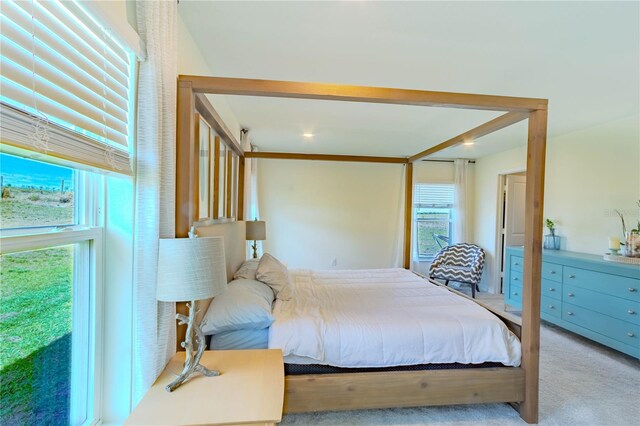 carpeted bedroom featuring multiple windows