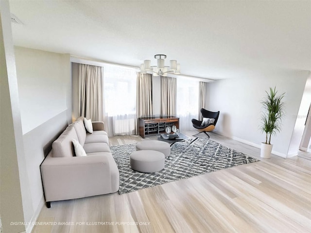 1208 Sawgrass Pointe Dr, Orlando, FL 32824 - living room with baseboards, a notable chandelier, and wood finished floors