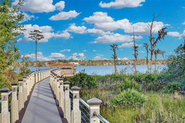 view of dock featuring a water view