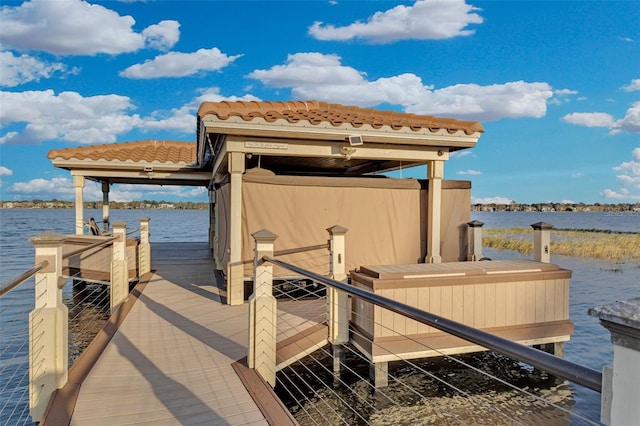 dock area with a water view