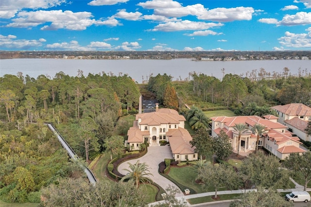 bird's eye view featuring a water view