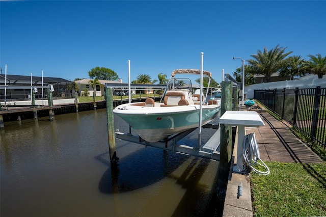 view of dock featuring a water view