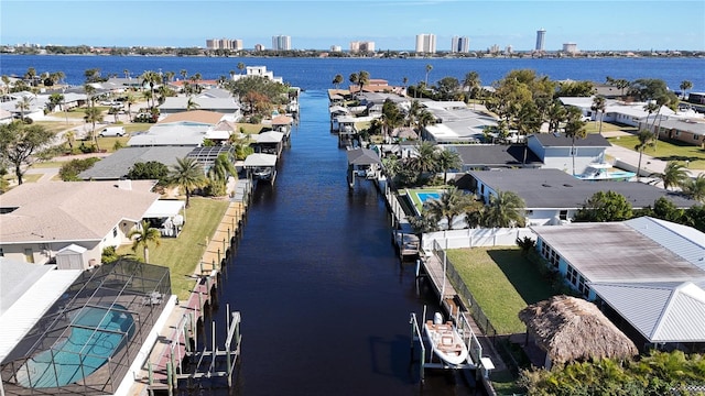 aerial view with a water view