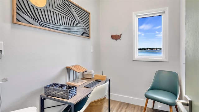 office space with hardwood / wood-style floors