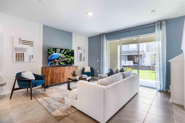 living room with light tile patterned floors