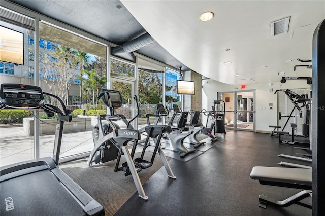 gym featuring expansive windows