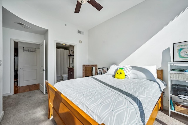 bedroom featuring carpet flooring and ceiling fan