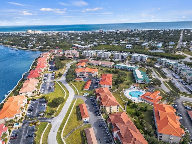 aerial view with a water view