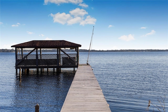 dock area with a water view