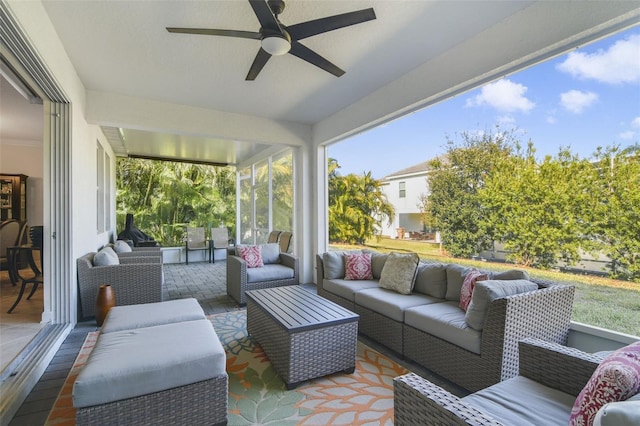 view of patio / terrace with outdoor lounge area and ceiling fan