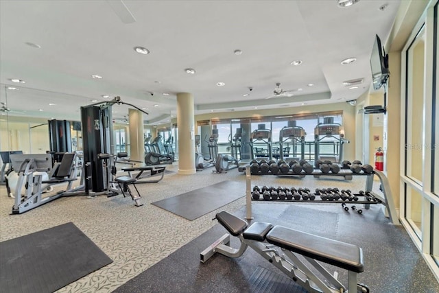 gym with ceiling fan