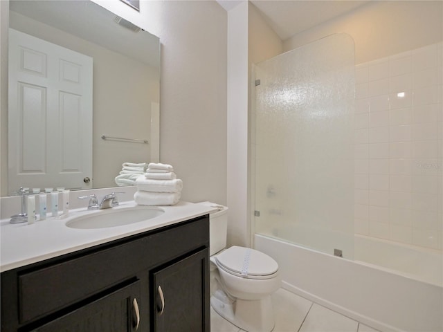 full bathroom featuring tile patterned flooring, vanity, toilet, and shower / bathing tub combination