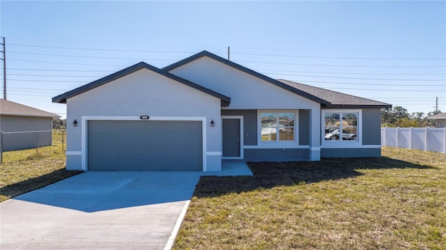 ranch-style house with a front lawn and a garage