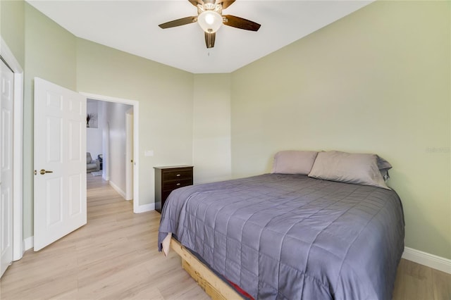 2226 Lake Marion Dr, Apopka, FL 32712 - bedroom with a ceiling fan, baseboards, and light wood-style flooring