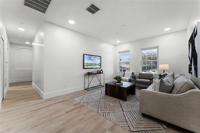 living room with light wood-type flooring