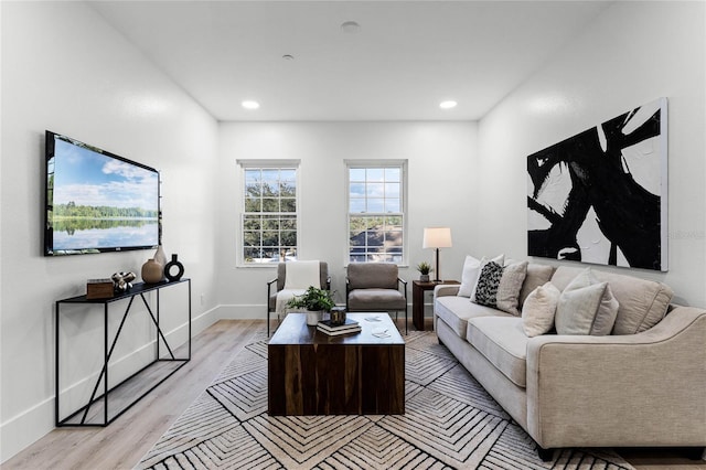 living room with light hardwood / wood-style flooring