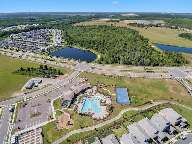 bird's eye view featuring a water view