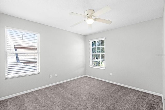 empty room featuring ceiling fan and carpet floors