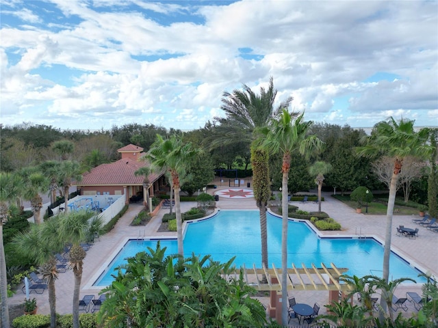 view of swimming pool with a patio