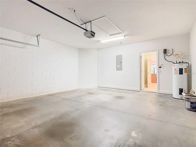 1300 Gilford Point Ln Unit 1300, Davenport, FL 33896 - garage with water heater, a garage door opener, electric panel, and concrete block wall