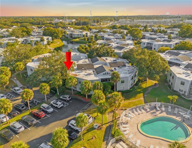 view of aerial view at dusk