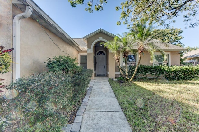 entrance to property featuring a yard