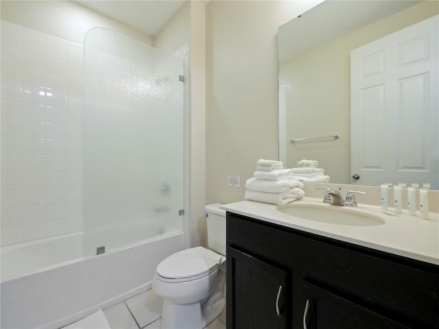 full bathroom with tile patterned flooring, vanity, toilet, and shower / tub combination