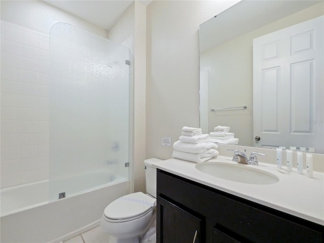 full bathroom featuring tile patterned floors, vanity, shower / bathtub combination, and toilet