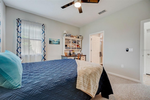 bedroom with carpet flooring and ceiling fan