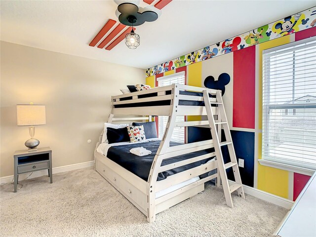 bedroom with carpet flooring and ceiling fan