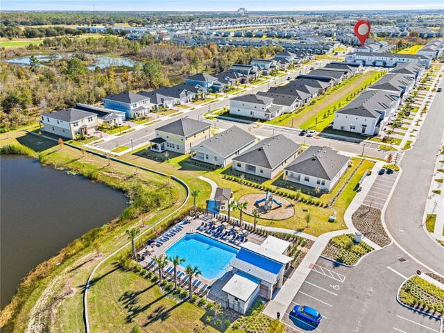 bird's eye view featuring a water view