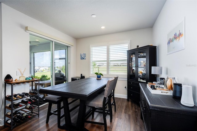 dining space with dark hardwood / wood-style floors