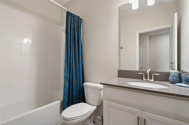 full bathroom with shower / bath combo, toilet, and vanity