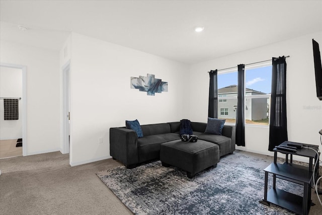 living area with carpet and baseboards