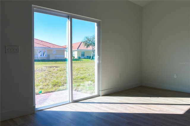 doorway to outside featuring a wealth of natural light and hardwood / wood-style floors