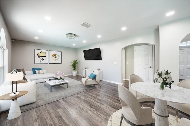 living room with hardwood / wood-style floors