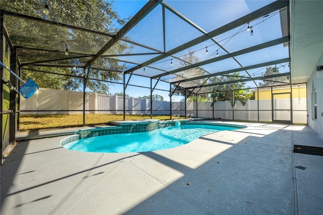 view of pool featuring a lanai and a patio