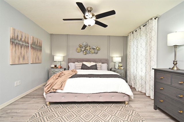 bedroom featuring ceiling fan and light hardwood / wood-style floors