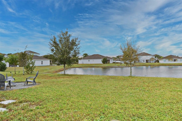 view of yard with a water view