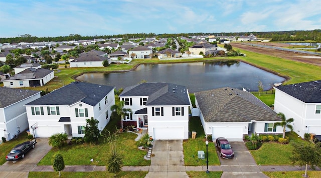 bird's eye view featuring a water view