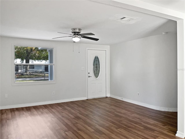 foyer entrance featuring dark hardwood / wood-style flooring and ceiling fan