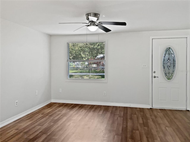 foyer featuring hardwood / wood-style flooring and ceiling fan